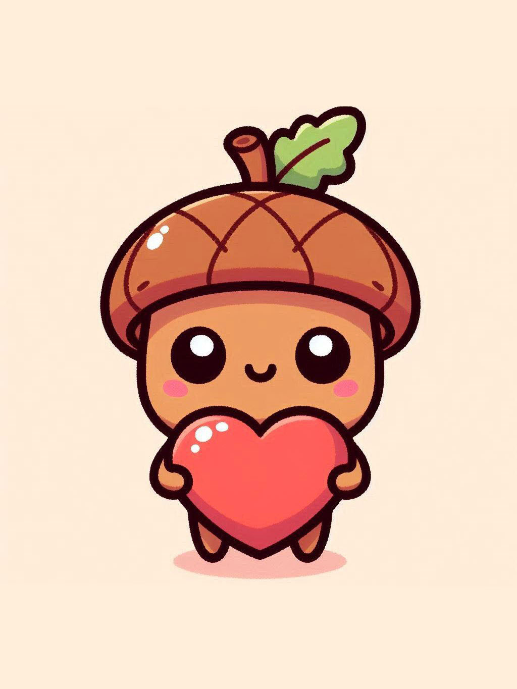 thanksgiving love drawing ideas with a cute smiling acorn holding a heart, showcasing joy and simplicity.